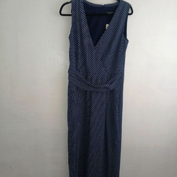 Long Tall Sally navy and white sleeveless wide leg jumpsuit size 8 - Picture 1 of 7